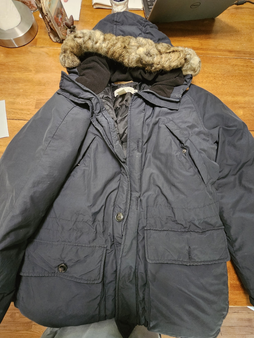 Men's Black Hooded Parka with Faux Fur Trim